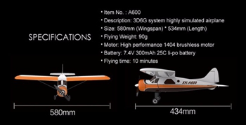 XK-A600 DHC-2 3D 6G system with brushless motor Airplane
