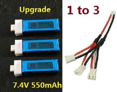 XK-K120 shuttle helicopter parts 1 to 3 charger wire + 3pcs 7.4V 550mAh battery